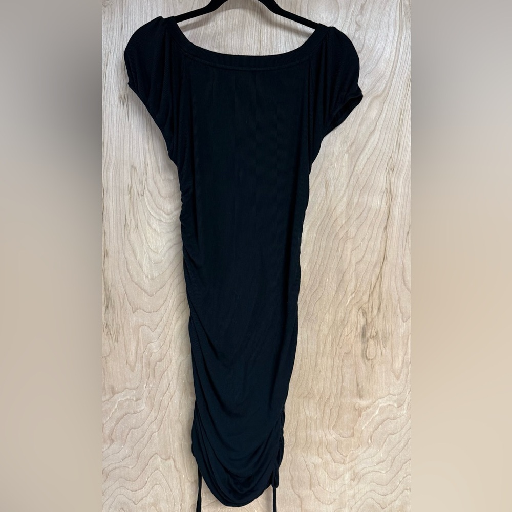 Betsey Johnson black knit stretch dress long short sleeve drawstring slit XL - Picture 4 of 4